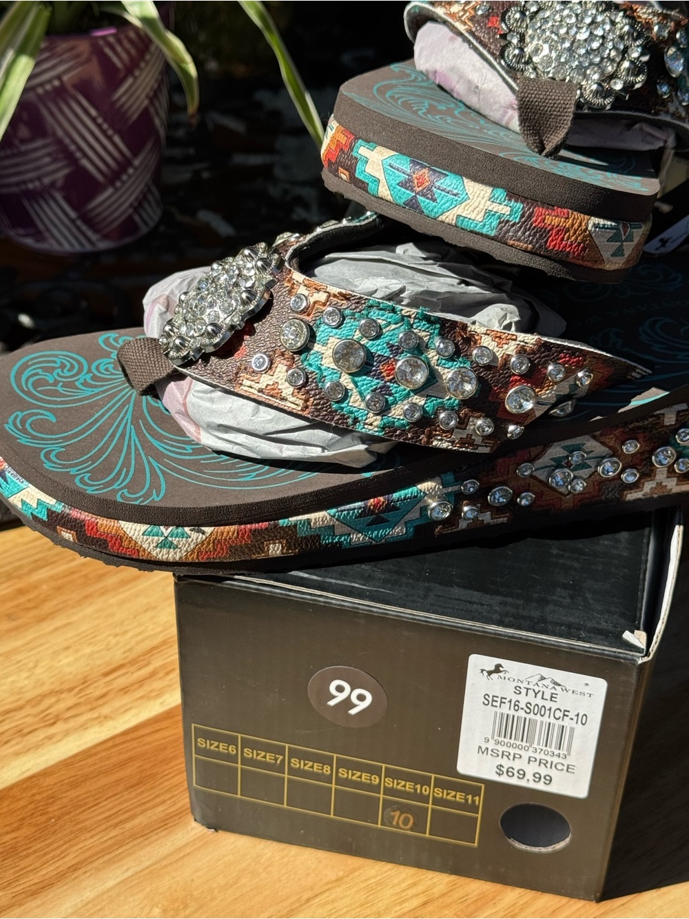 Montana West Brown and Turquoise Jeweled Women’s Sandals - Picture 6 of 6